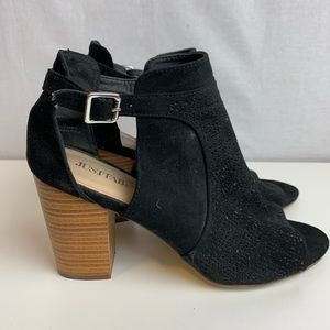 Used. Black. Peep toe bootie. Size 9